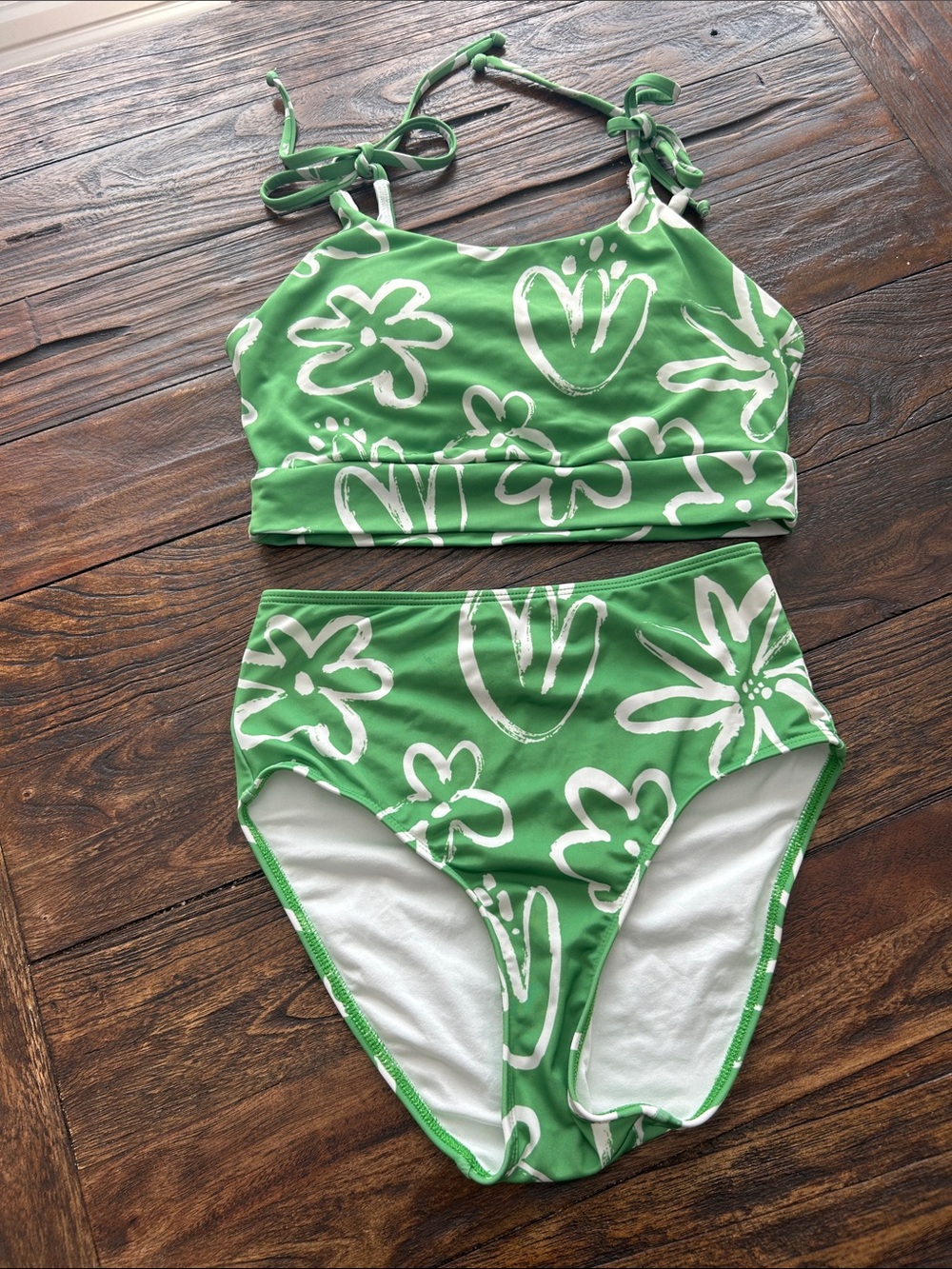 Lime Ricki Green & White Floral High-Waist Bikini Set